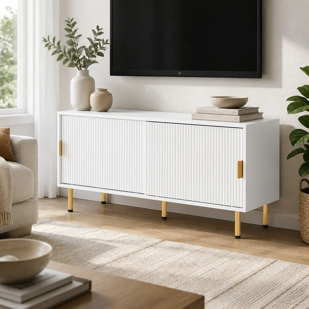 TV Cabinet Entertainment Unit 120cm White Storage Furniture Modern Living Room