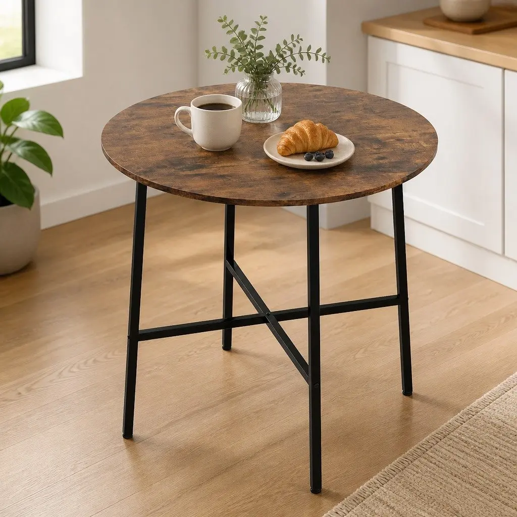 Round Dining Table 80cm Kitchen Seats 2-4 Person Industrial Steel Frame