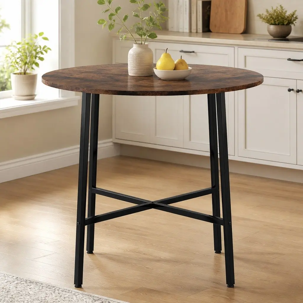 Round Dining Table 80cm Kitchen Seats 2-4 Person Industrial Steel Frame