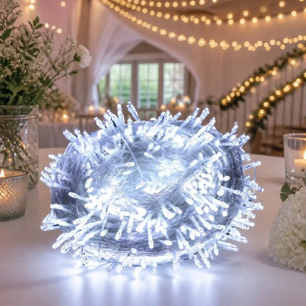 300 LED Curtain Lights Cool White Indoor Outdoor String Lighting for Wedding Party Decor