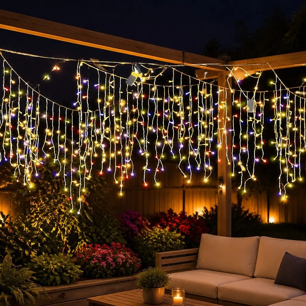 Multi Colour LED Curtain String Lights 500 Waterproof Indoor Outdoor Wedding Party