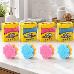 Dual Sided Sponge 10cm Pack of 4 Kitchen Bathroom Cleaning Scrubber Absorbent