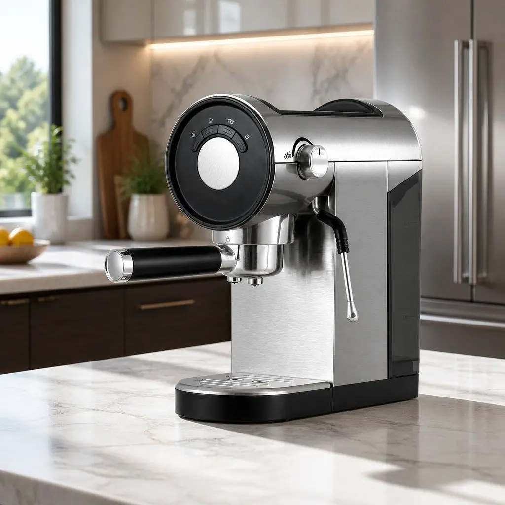 Espresso Coffee Machine 20 Bar Pressure Instant Heat System Compact Silver