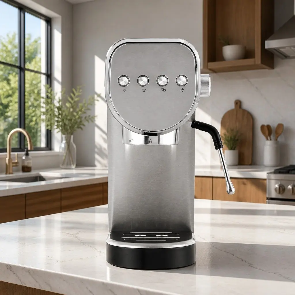 Espresso Coffee Machine 20 Bar Powerful Pressure Silver