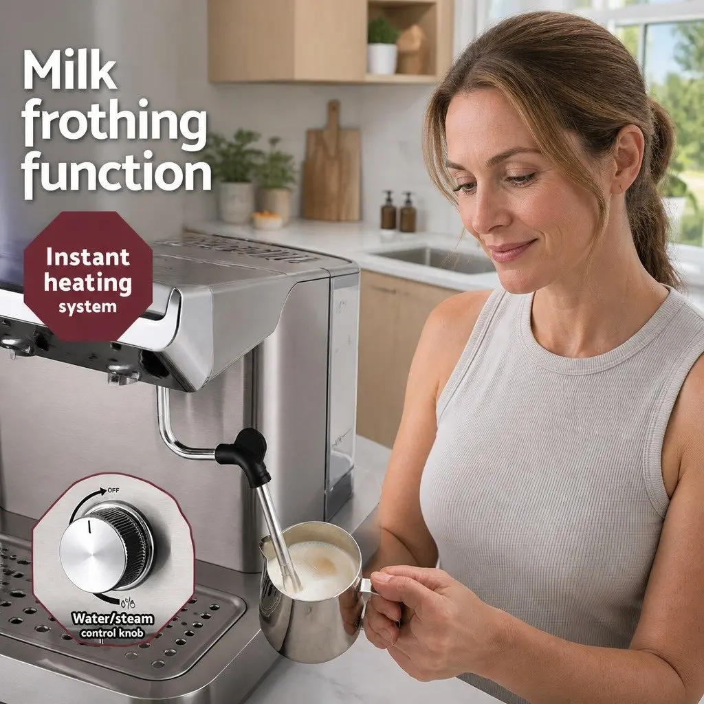 Espresso Coffee Machine 20 Bar Pressure Instant Heat Milk Frothing Compact Size