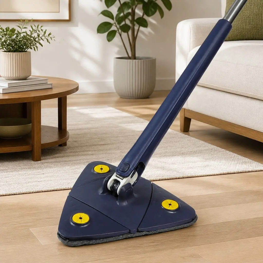 Cleaning Mop Rotatable Triangle Head Microfibre Cloth 130cm for Hard Floors
