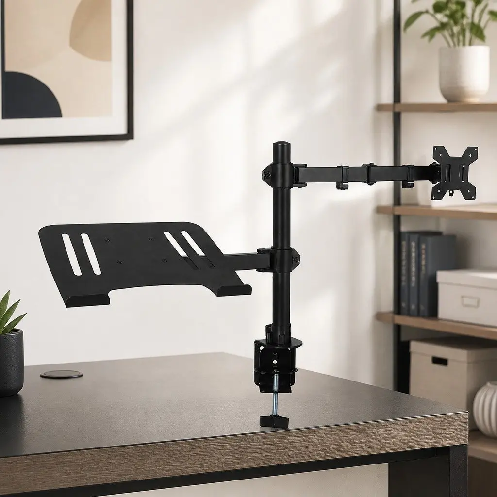 Desk Mount Dual Arm Monitor and Laptop Stand Adjustable Height Swivel Black