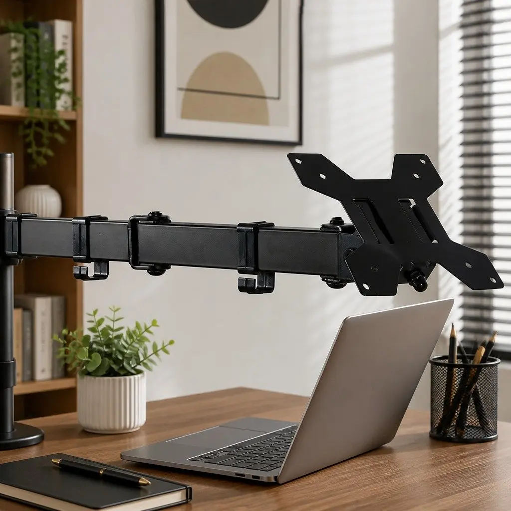 Desk Mount Dual Arm Monitor and Laptop Stand Adjustable Height Swivel Black