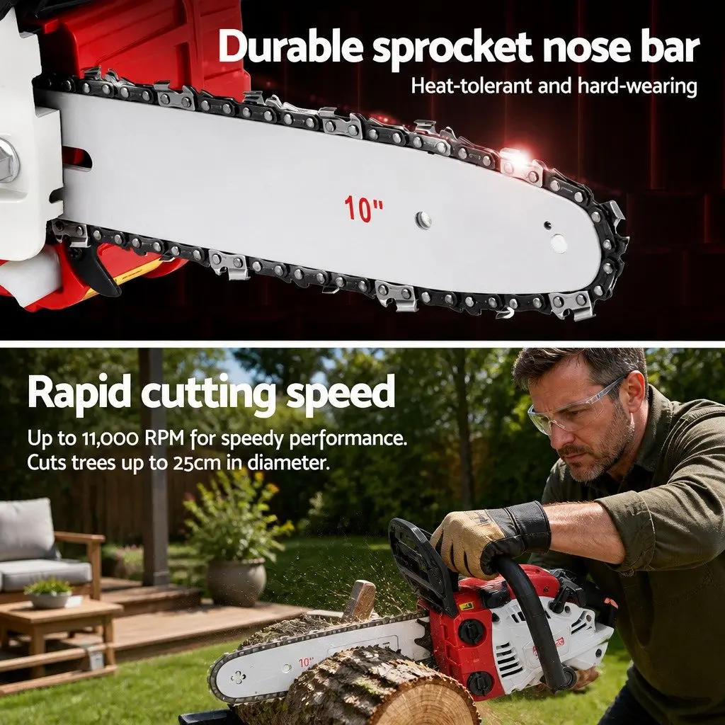 Petrol Chainsaw E-Start 25cc 10 Inch Lightweight Power Tool
