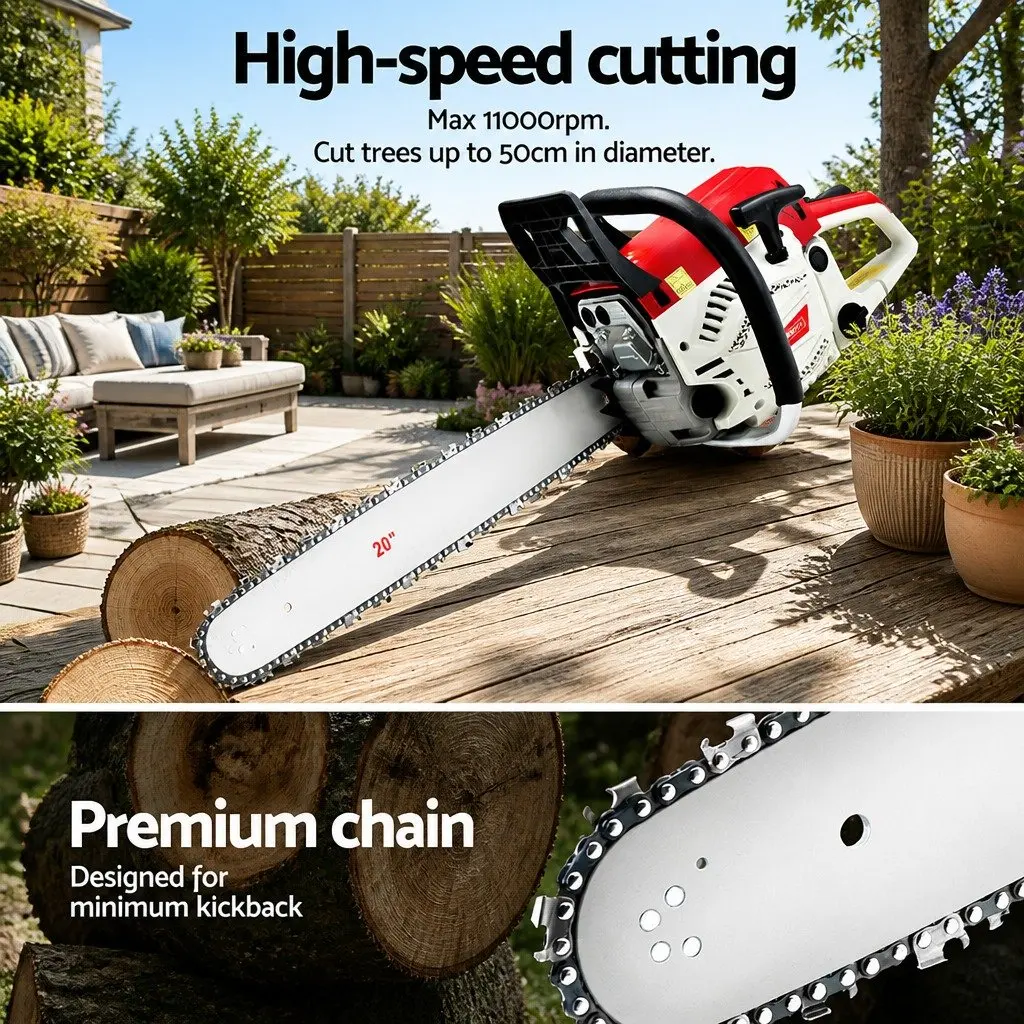58cc Petrol Chainsaw 20 Inch Bar 2 Stroke E-Start Cutting Tool