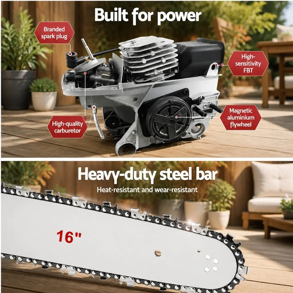 Petrol Chainsaw 45CC 16" Bar 1.7kW 2-Stroke E-Start Commercial Pruning Saw
