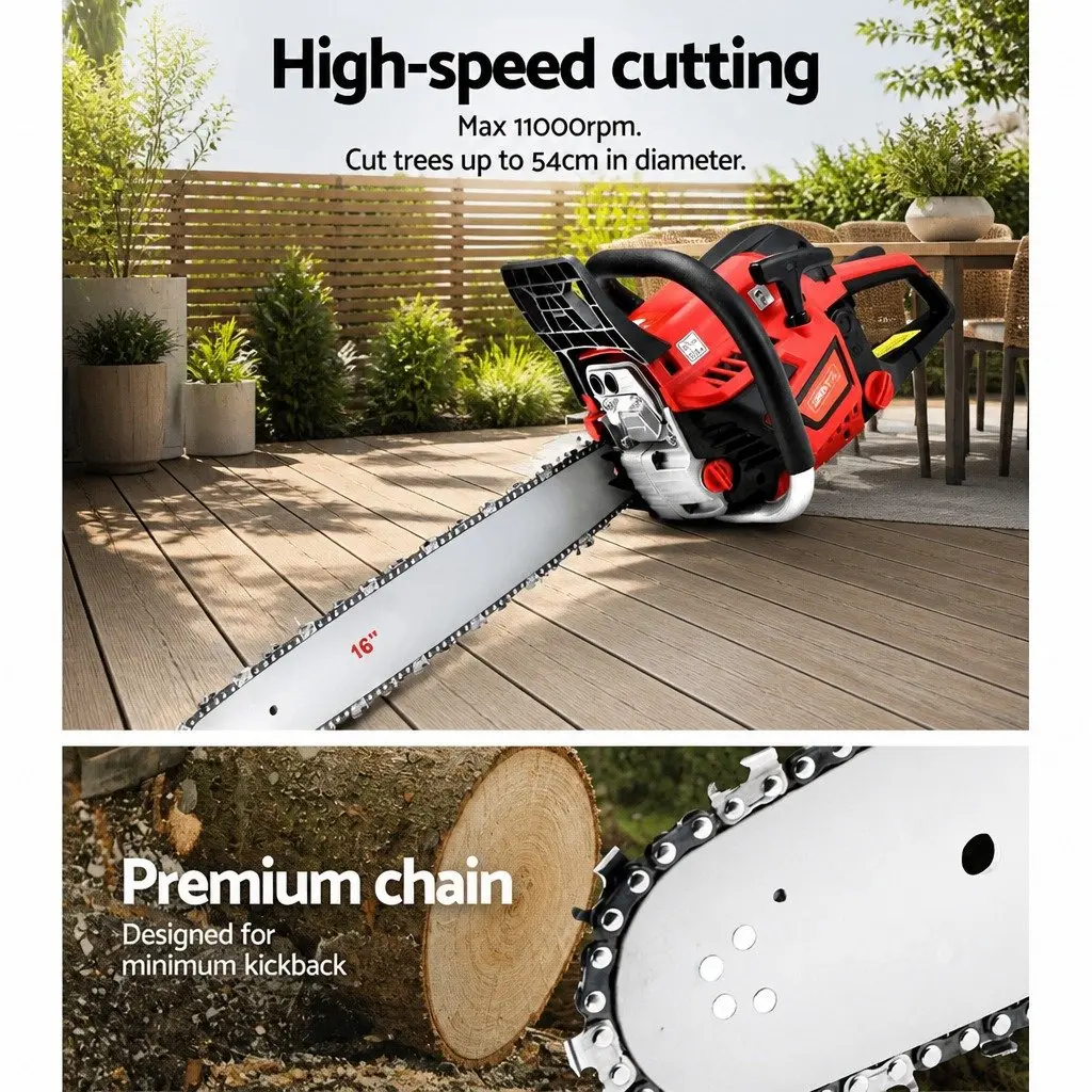 Petrol Chainsaw 45CC 16" Bar 1.7kW 2-Stroke E-Start Commercial Pruning Saw