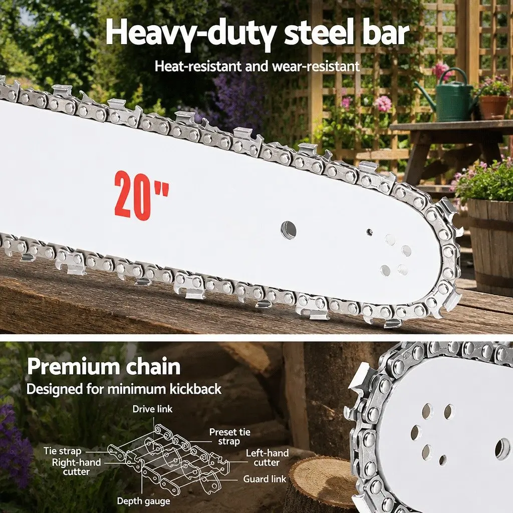 58cc Petrol Chainsaw 20" Bar Commercial Grade 2-Stroke E-Start Pruning Saw