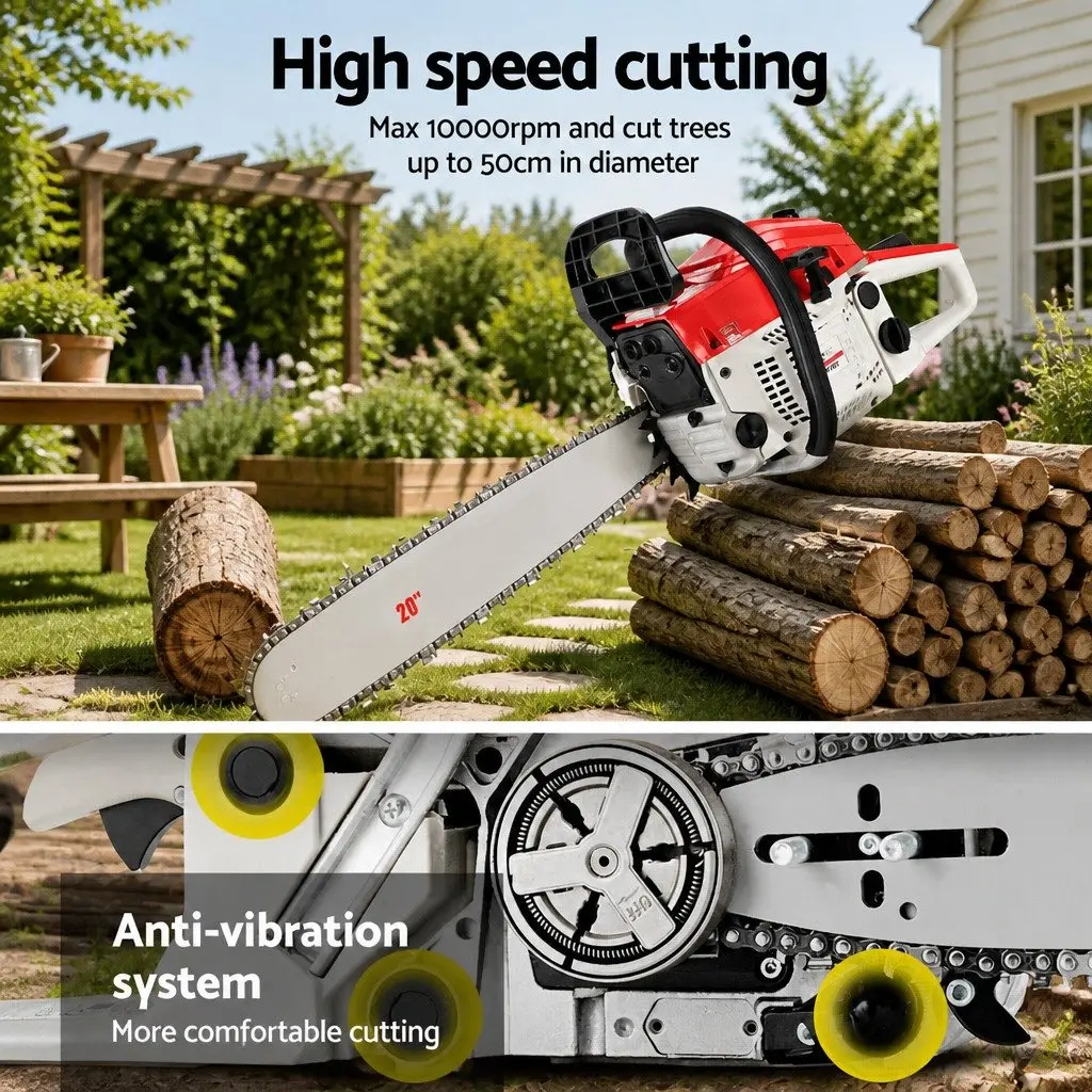58cc Petrol Chainsaw 20" Bar Commercial Grade 2-Stroke E-Start Pruning Saw