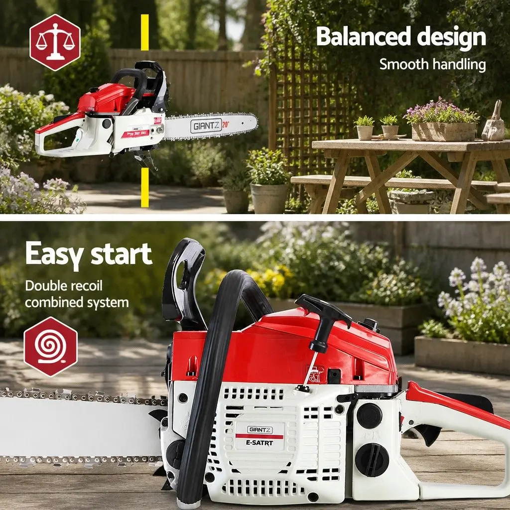 58cc Petrol Chainsaw 20" Bar Commercial Grade 2-Stroke E-Start Pruning Saw