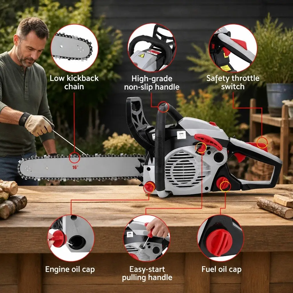 42CC Petrol Chainsaw 16 Inch Bar Pruning Cutting Lightweight Garden Power Tool