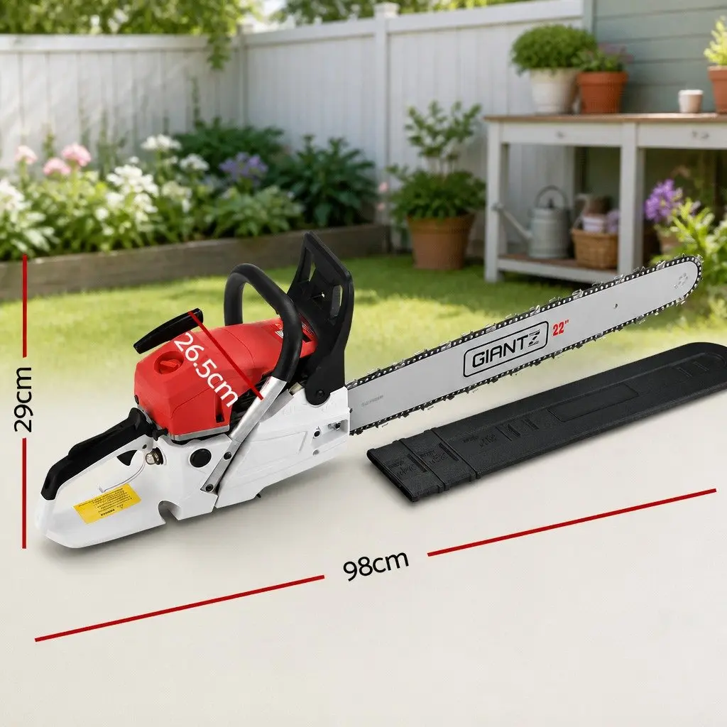 Petrol Chainsaw 62CC 22 Inch Bar Commercial Grade E-Start Cutting Tool