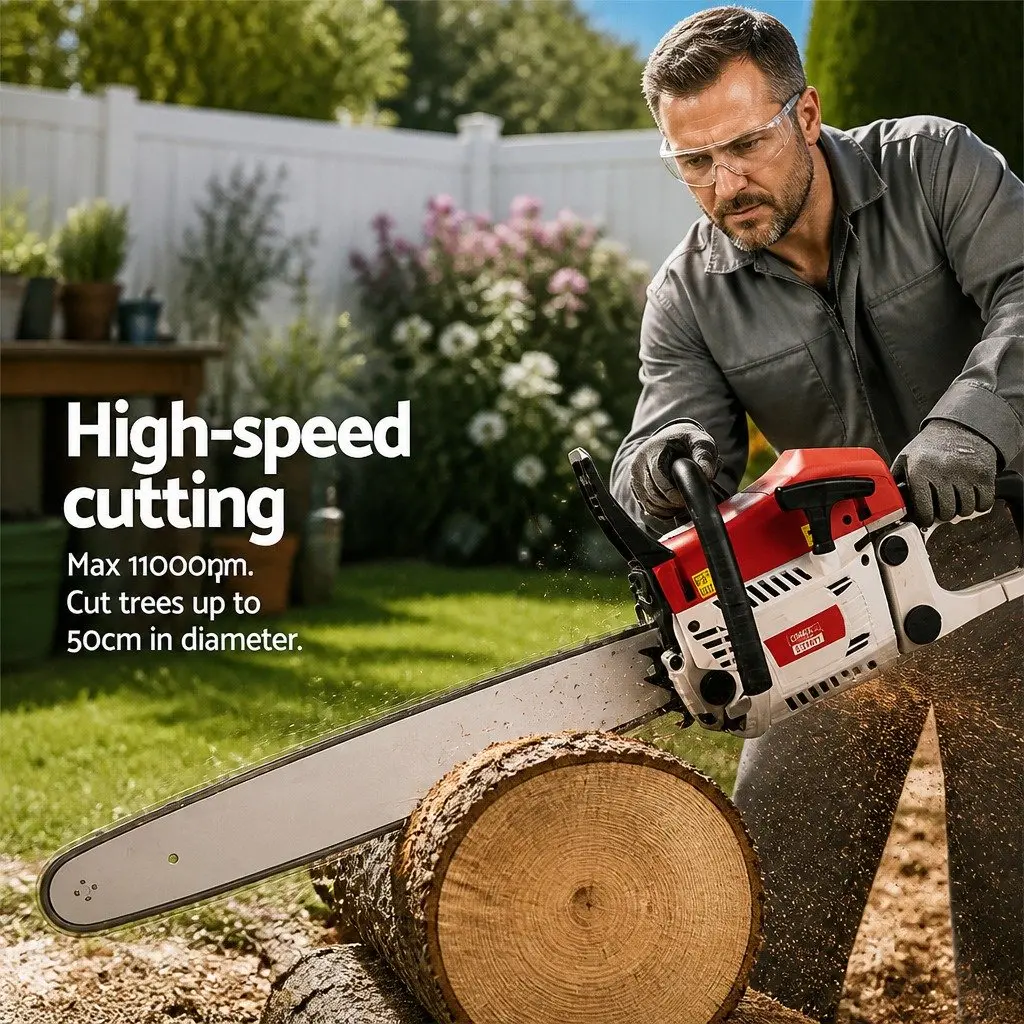 Petrol Chainsaw 62CC 22 Inch Bar Commercial Grade E-Start Cutting Tool