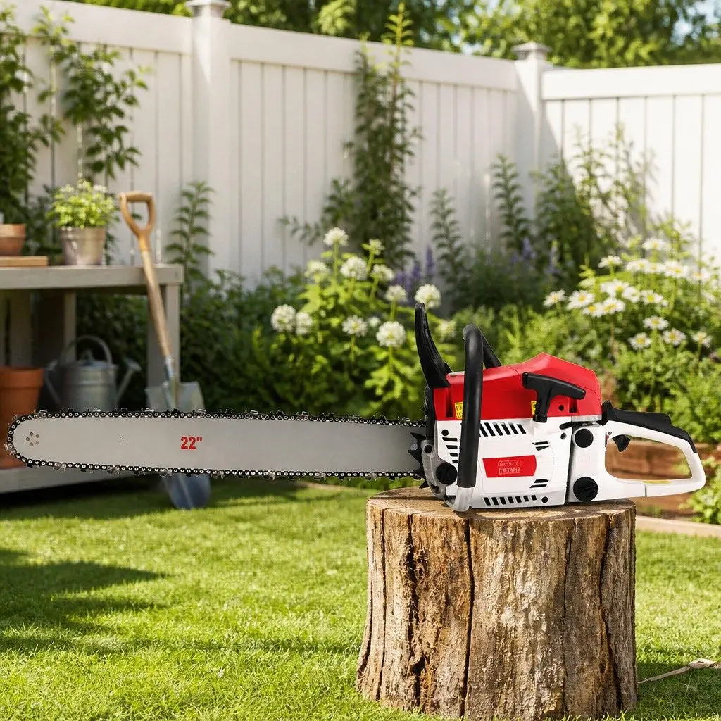 Petrol Chainsaw 62CC 22 Inch Bar Commercial Grade E-Start Cutting Tool