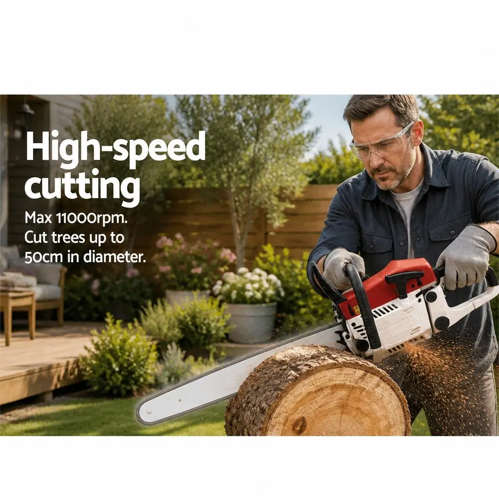 Petrol Chainsaw 62cc 24 Inch Bar 2 Stroke E-Start for Tree Pruning and Cutting