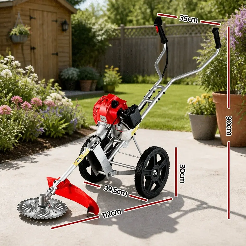 52cc Petrol Brush Cutter 3-in-1 Wheeled Trimmer Saw 2 Stroke