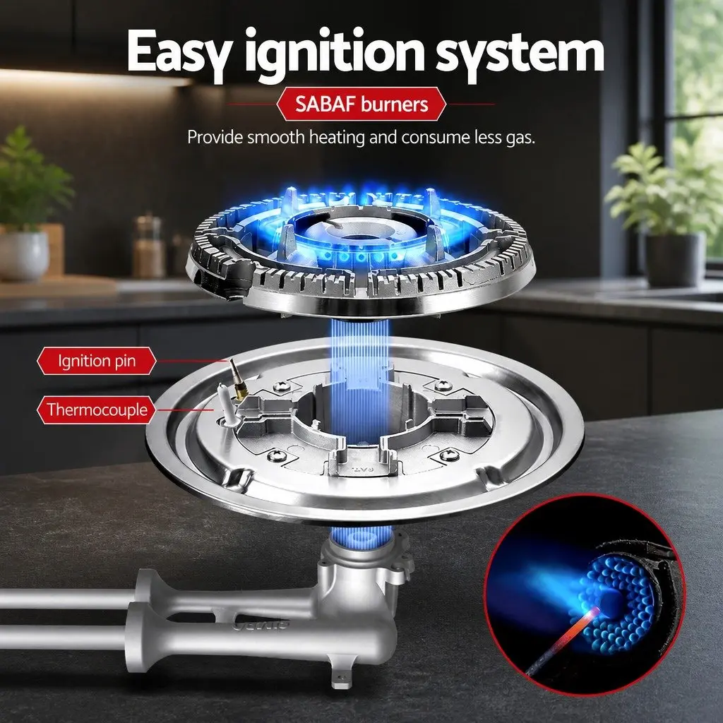 Gas Cooktop 30cm 2 Burner Built-in Stove Glass Cook Top NG LPG Wok Burner