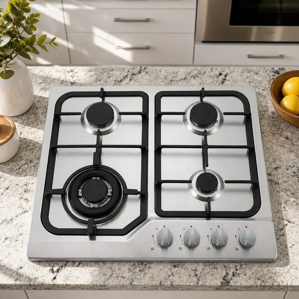 Gas Cooktop 60cm 4 Burner Stainless Steel Built-in Kitchen Cooking Appliance