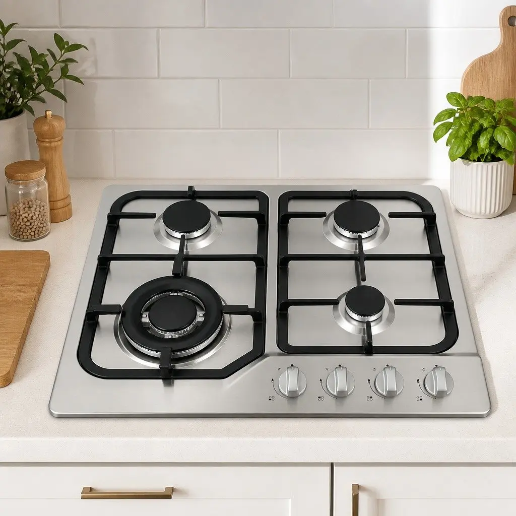 Gas Cooktop 60cm 4 Burner Stainless Steel Built-in Kitchen Cooking Appliance