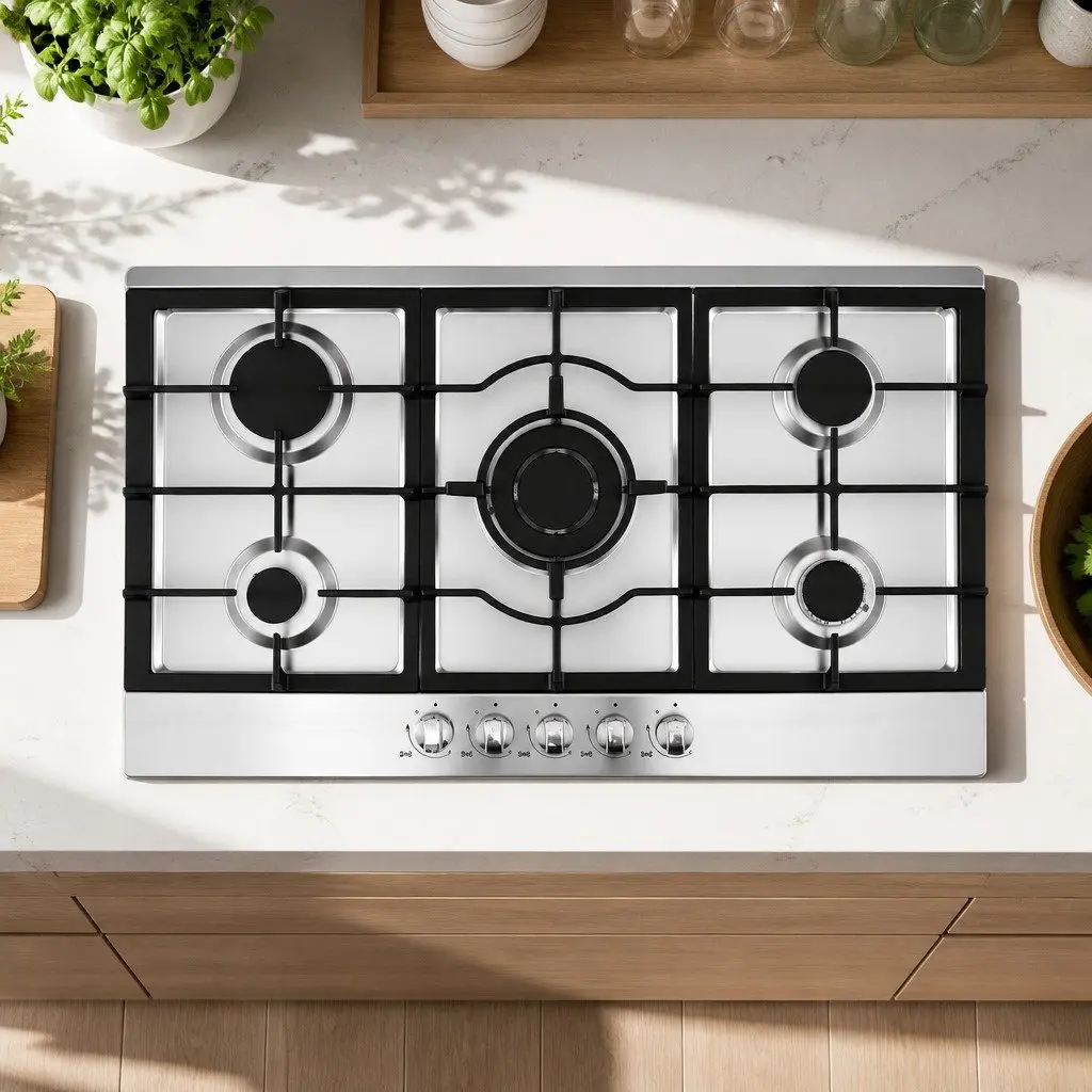 Gas Cooktop 90cm 5 Burner Built-in Hob LPG Natural Gas Stainless Steel Silver