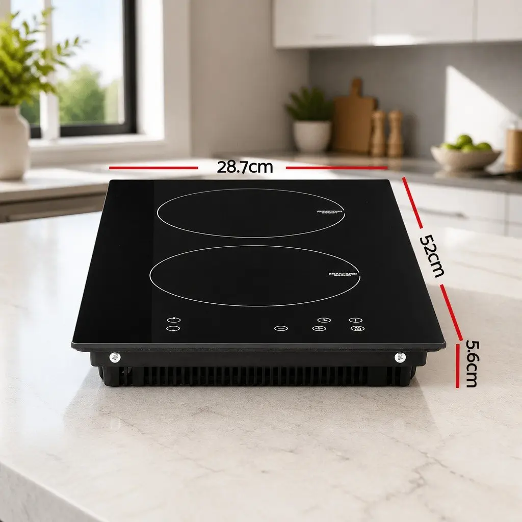 Induction Cooktop 30cm 2 Cooking Zones Electric Stove Black Glass Touch Control