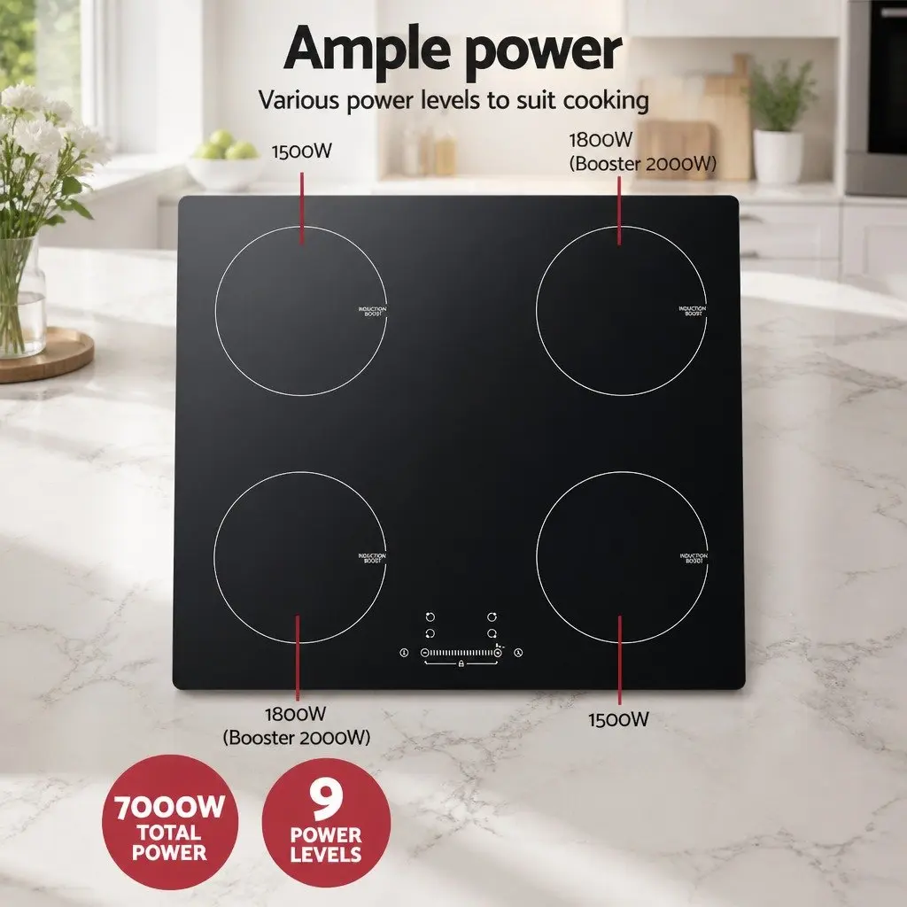 Induction Cooktop 60cm Black Electric Cooker 4 Cooking Zones Touch Control