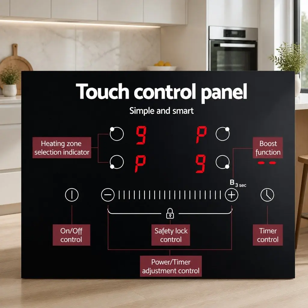 Induction Cooktop 60cm Black Electric Cooker 4 Cooking Zones Touch Control