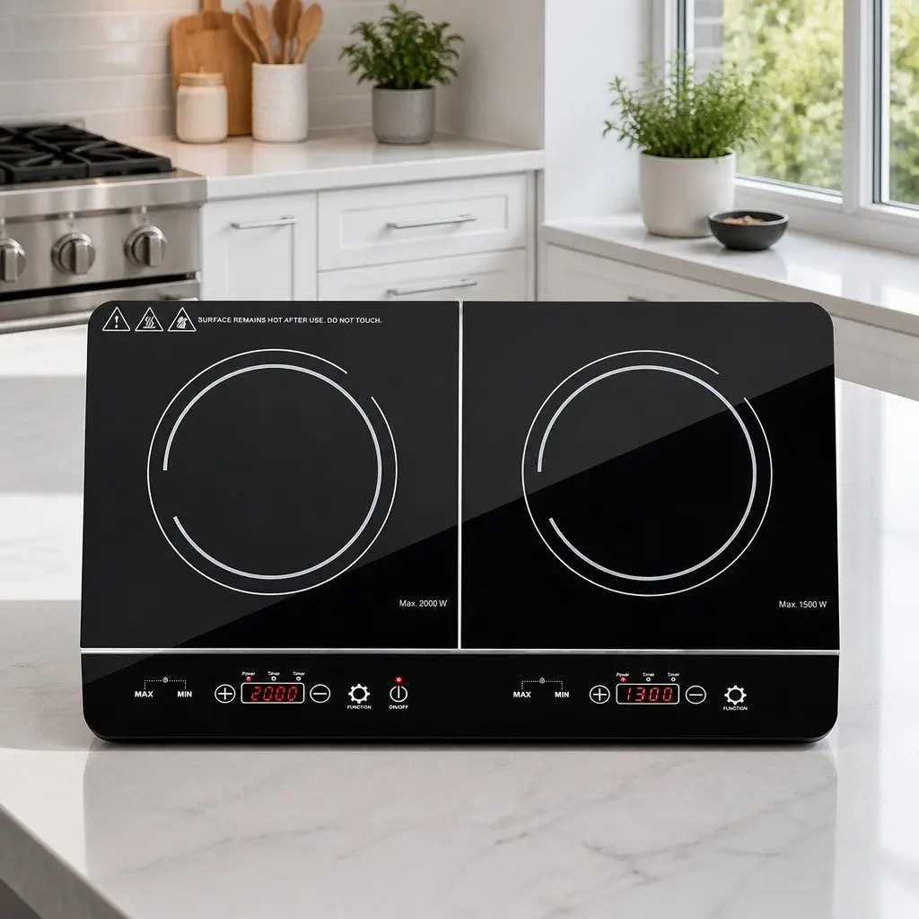 Induction Cooktop Portable Black Ceramic Glass 60cm 2 Cooking Zones Touch Control
