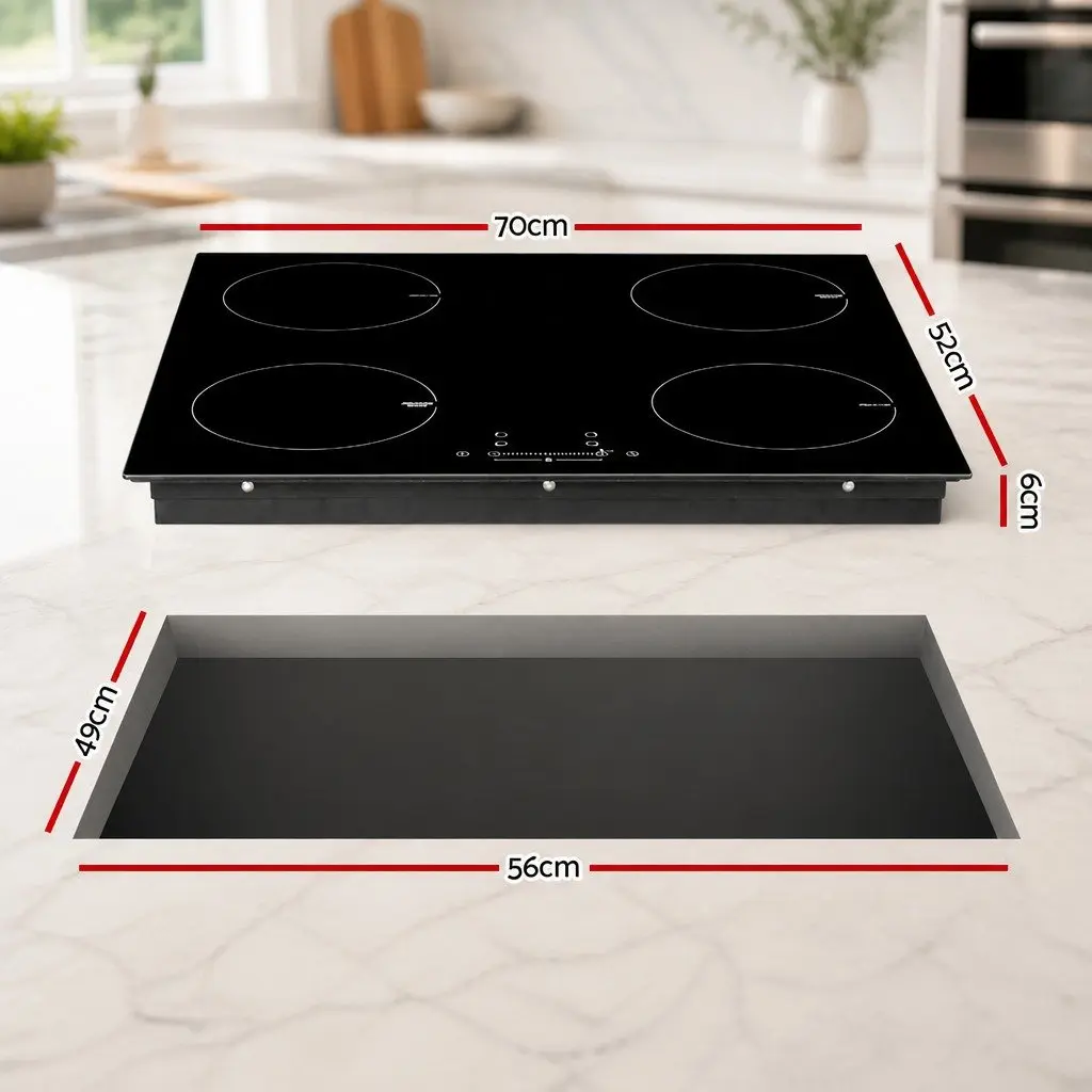 Electric Induction Cooktop 70cm 4 Zones Black Ceramic Glass Stove Hot Plate