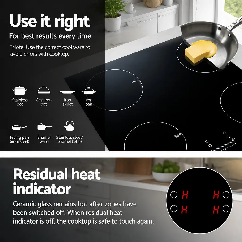Electric Induction Cooktop 70cm 4 Zones Black Ceramic Glass Stove Hot Plate