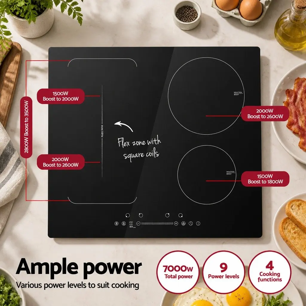 Induction Cooktop 60cm 4 Zone Electric Cooker Black Touch Control Kitchen
