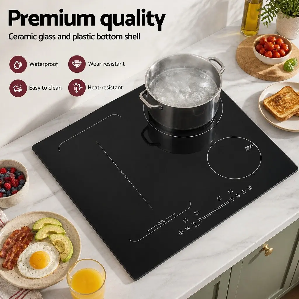 Induction Cooktop 60cm 4 Zone Electric Cooker Black Touch Control Kitchen
