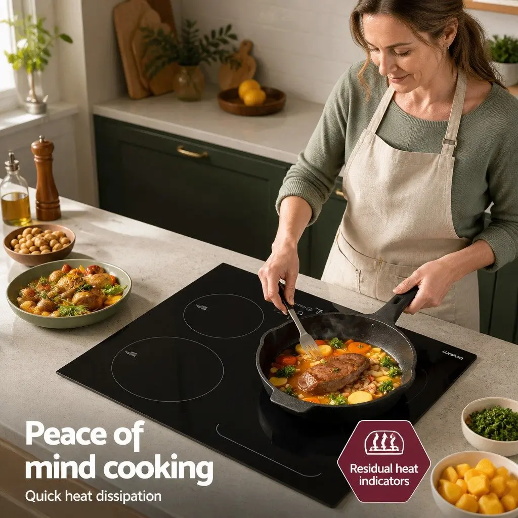 Induction Cooktop 60cm 4 Zone Electric Cooker Black Touch Control Kitchen