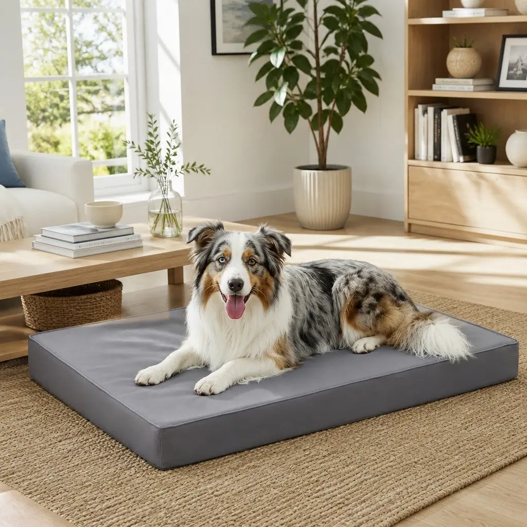 Large Dog Bed Grey Water-resistant Egg Crate Foam 91x68cm