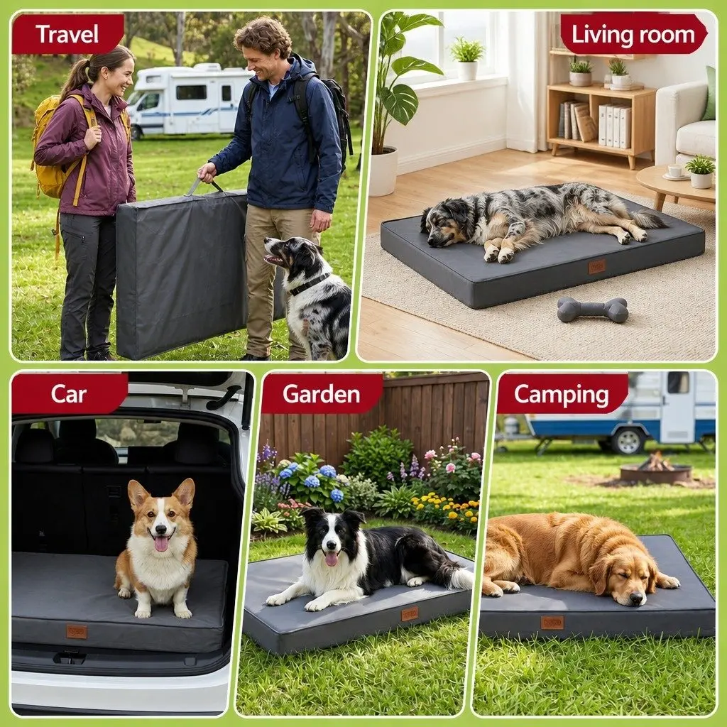 Large Dog Bed Grey Water-resistant Egg Crate Foam 91x68cm