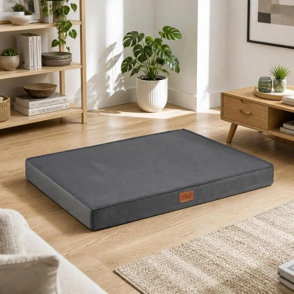 Large Dog Bed Grey Water-resistant Egg Crate Foam 91x68cm