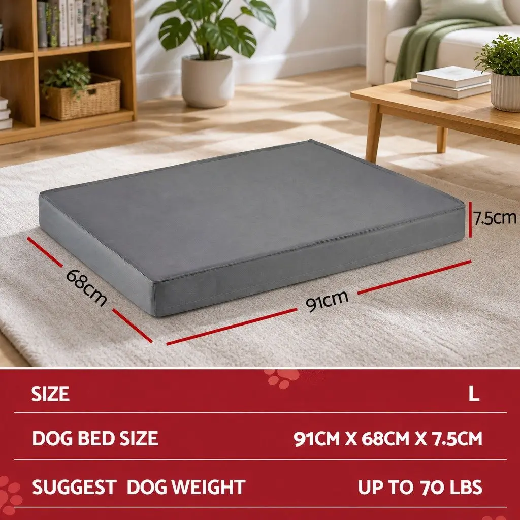 Large Dog Bed Grey Water-resistant Egg Crate Foam 91x68cm