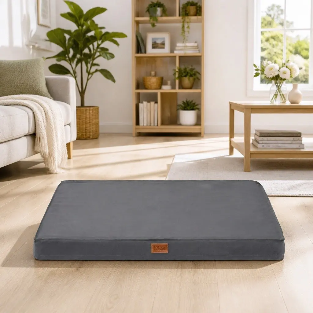 Large Dog Bed Grey Water-resistant Egg Crate Foam 91x68cm