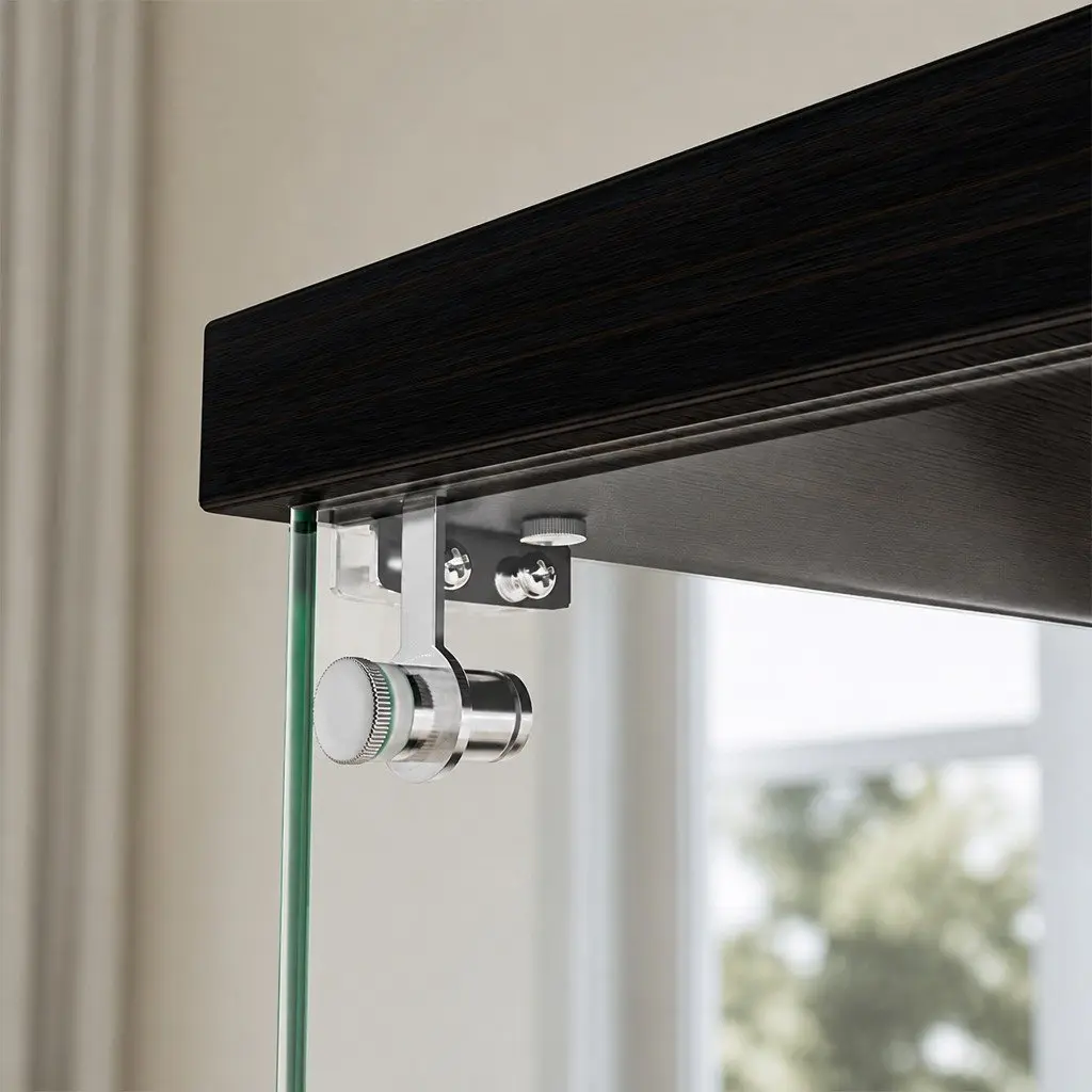 Glass Display Cabinet Lockable 2 Tier Tempered Glass Shelves Black
