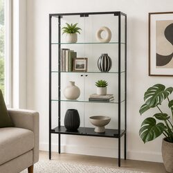 Glass Display Cabinet 4 Tier 160cm Tempered Glass Shelves Steel Frame Storage