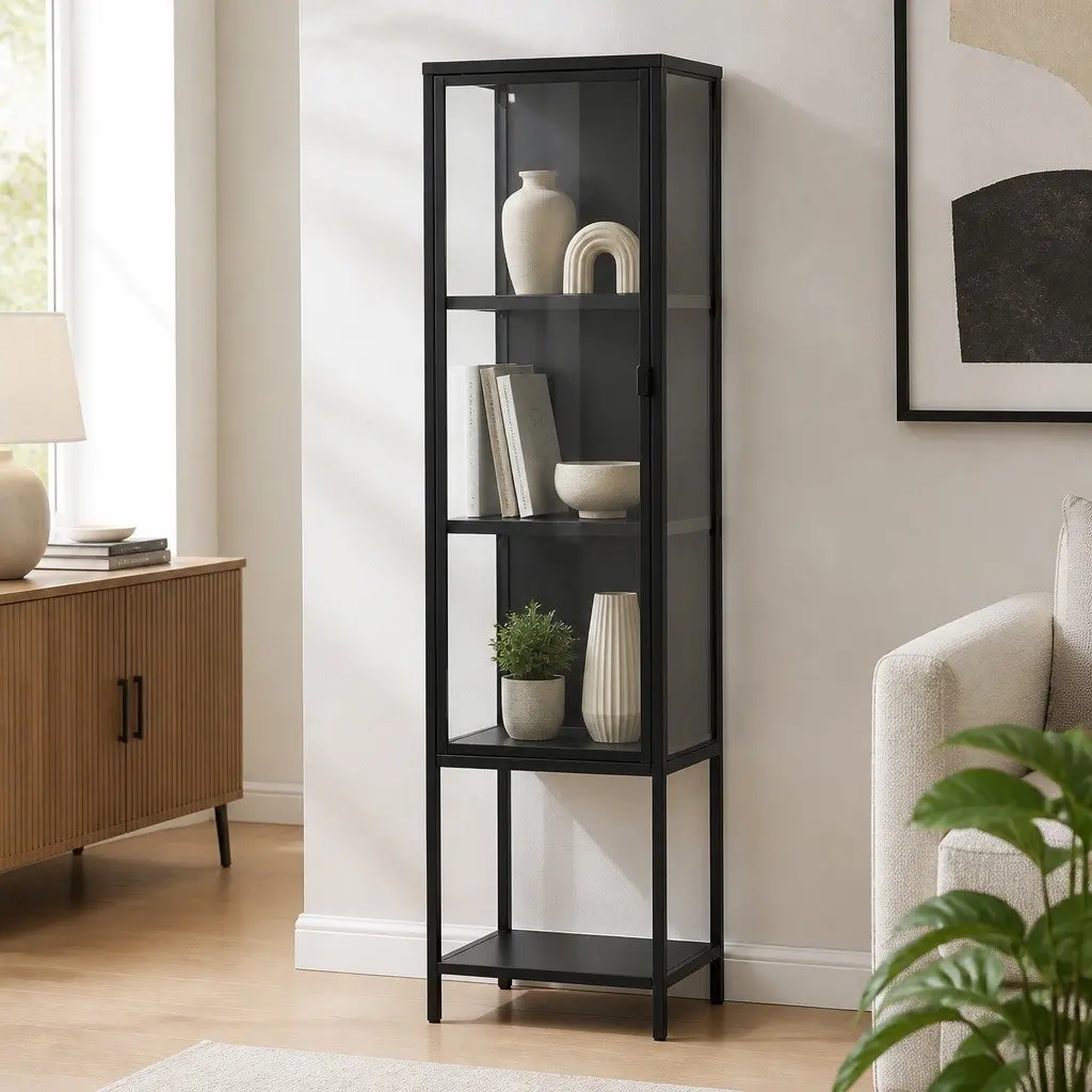Glass Display Cabinet 4 Tier Collections Storage Cupboard with Glass Shelves