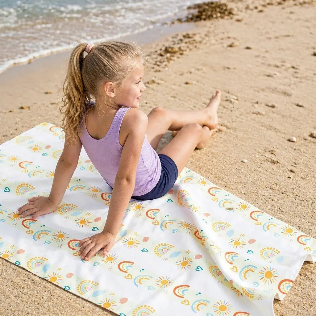 Kids Beach Towel Quick Dry Compact Lightweight Sand Free Rainbow Child Size