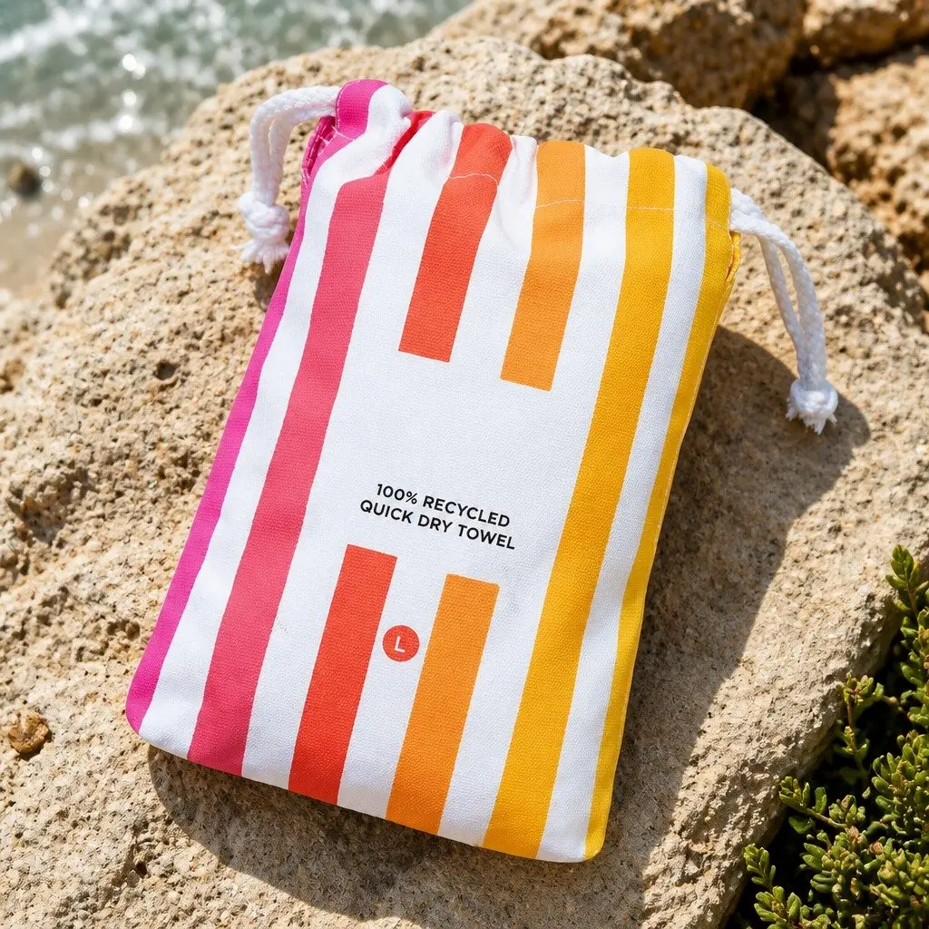 Large Quick Dry Beach Towel Striped Pattern Lightweight Compact Absorbent