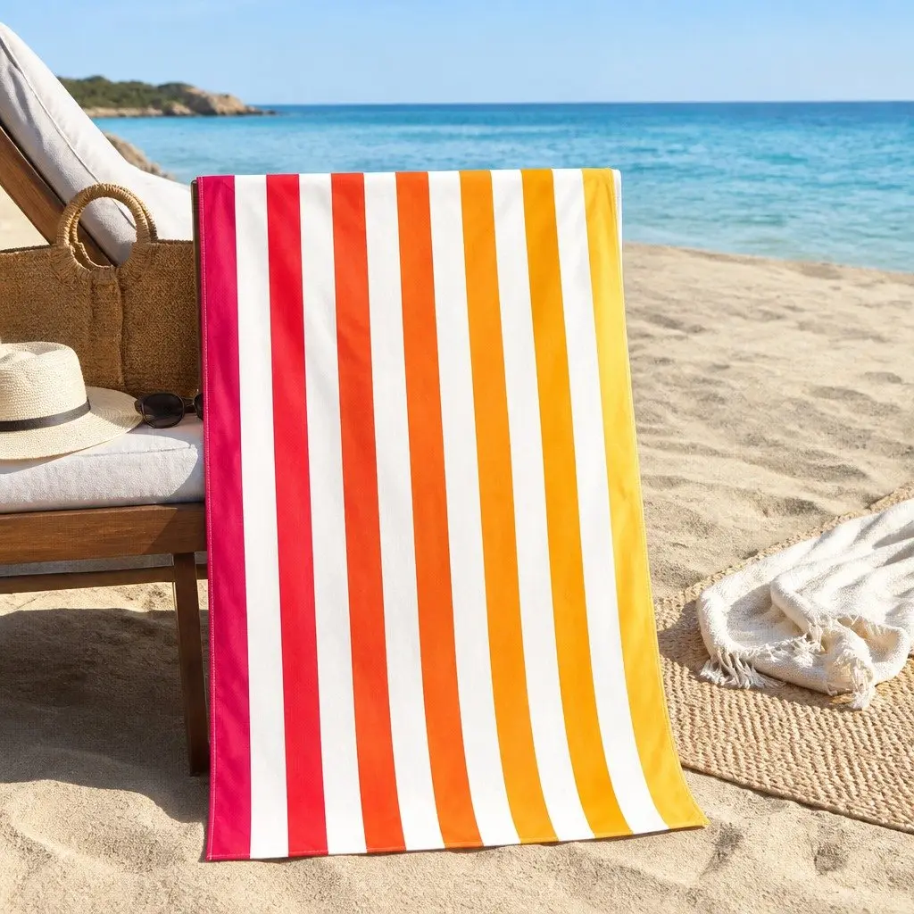 Large Quick Dry Beach Towel Striped Pattern Lightweight Compact Absorbent