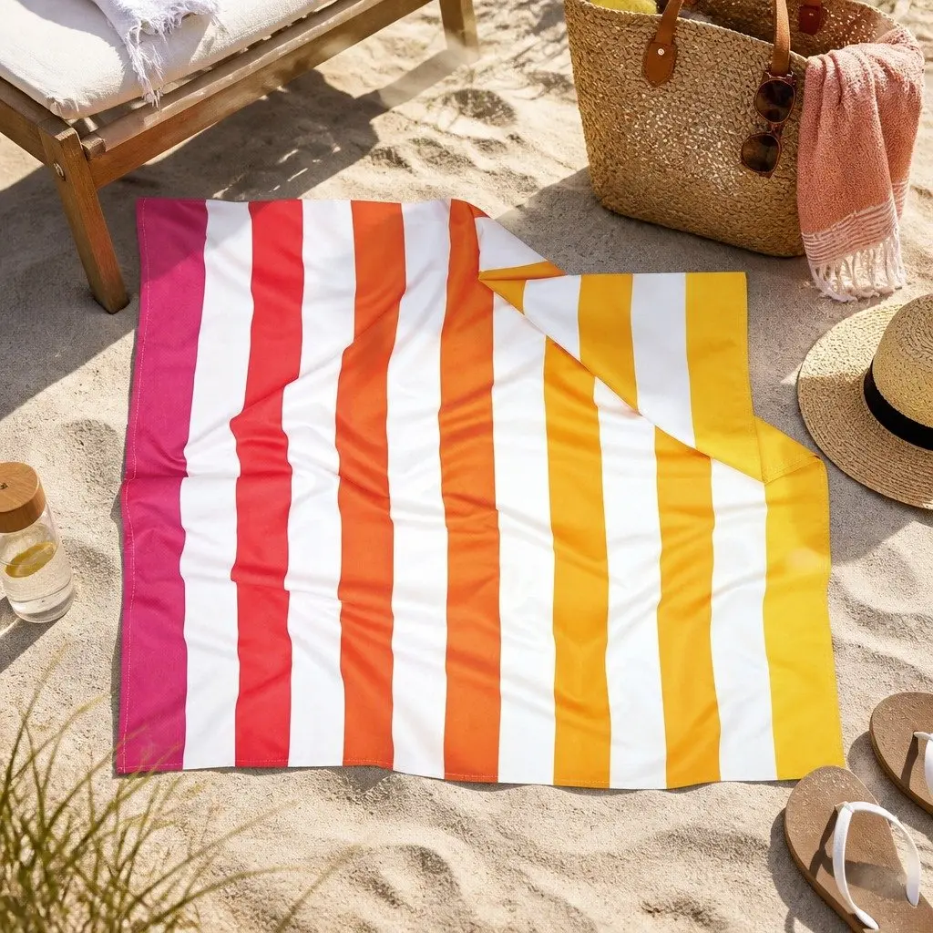 Large Quick Dry Beach Towel Striped Pattern Lightweight Compact Absorbent